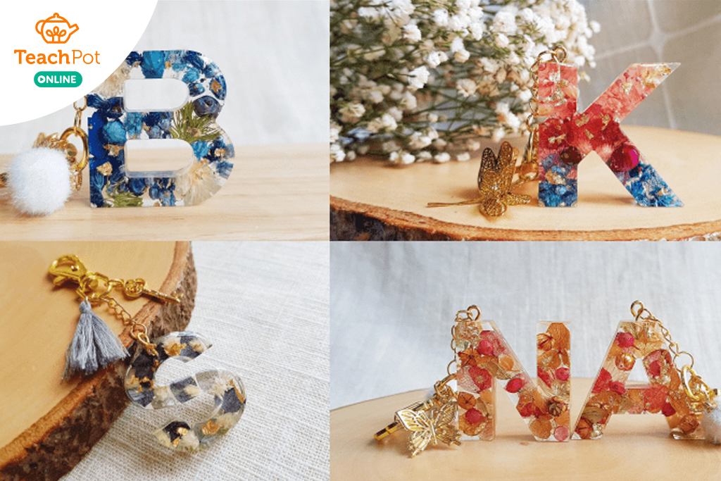 คลาสออนไลน์ ของขวัญแฮนด์เมด Letter Keychains ทำตัวอักษรดอกไม้แห้งด้วย UV Resin
